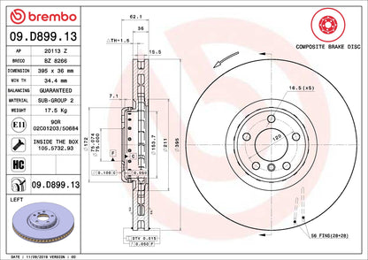 Brembo OE Brembo 10-13 BMW X5/10-14 X6 Front Left Premium UV Coated OE Equivalent Rotor 09.D899.13