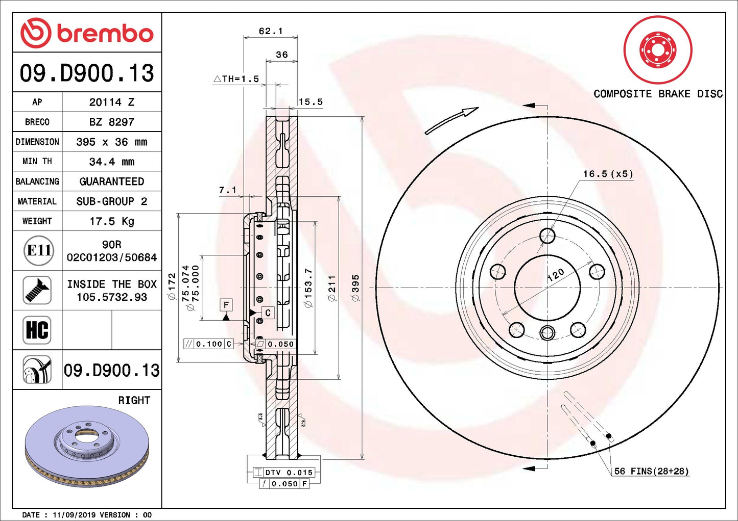 Brembo OE Brembo 10-13 BMW X5/10-14 X6 Front Right Premium UV Coated OE Equivalent Rotor 09.D900.13