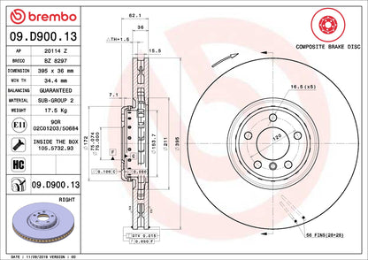 Brembo OE Brembo 10-13 BMW X5/10-14 X6 Front Right Premium UV Coated OE Equivalent Rotor 09.D900.13