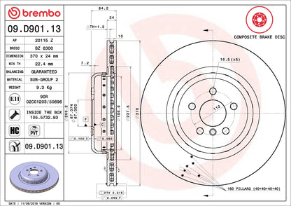Brembo OE Brembo 2021 BMW 540i/540i xDrive/17-19 740e xDrive Rear Premium UV Coated OE Equivalent Rotor 09.D901.13