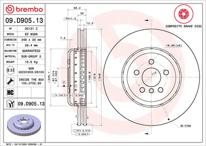 Brembo OE Brembo 18-20 BMW 530e/530e xDrive/19-21 X5 Front Premium UV Coated OE Equivalent Rotor 09.D905.13