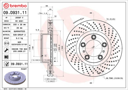 Brembo OE Brembo 18-22 Jeep Wrangler Rear UV Coated Rotor 09.D931.11