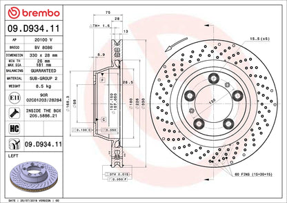 Brembo OE Brembo 12-16 Porsche 911 Rear Left Premium UV Coated OE Equivalent Rotor 09.D934.11