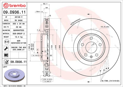 Brembo OE Brembo 19-22 Volvo XC40 Rear UV Coated Rotor 09.D936.11
