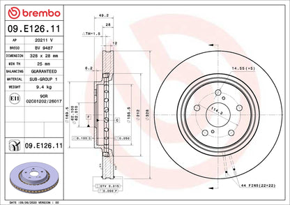 Brembo OE Brembo 13-18 Volvo S60/16-18 Volvo S60 Cross Country/15-16 Volvo XC70 Front UV Coated Rotor 09.E126.11