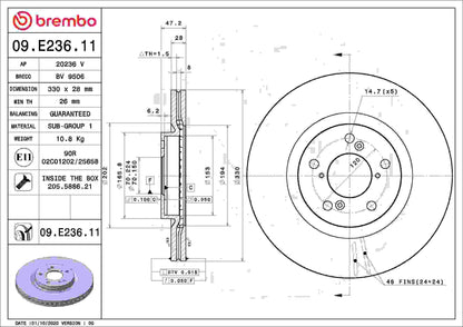 Brembo OE Brembo 08-09 Mitsubishi Lancer/07-09 Outlander Front UV Coated Rotor 09.E236.11