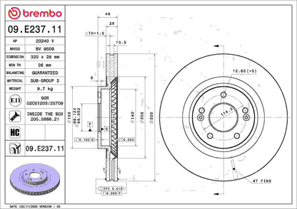 Brembo OE Brembo 15-18 Porsche Macan Front Grooved UV Coated Rotor 09.E237.11