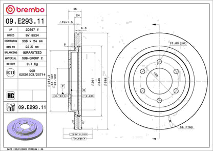 Brembo OE Brembo 08-21 Lexus LX570/Toyota Land Cruiser/08-22 Sequoia/07-21 Tundra Rear UV Coated Rotor 09.E293.11