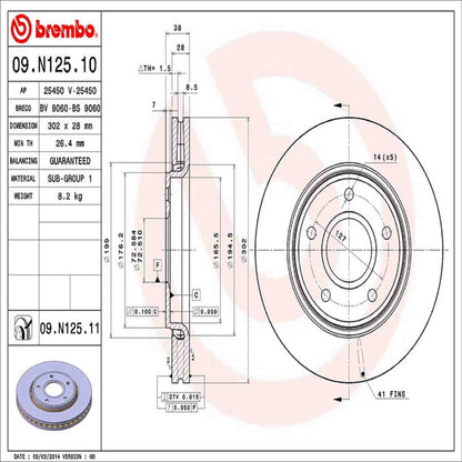 Brembo OE Brembo 08-11 Chrysler Town & Country/Dodge Grand Caravan Front Premium UV Coated OE Equivalent Rotor 09.N125.11