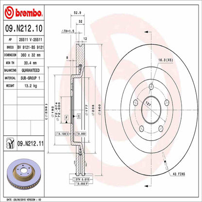 Brembo OE Brembo 06-10 Jeep Grand Cherokee Front Premium UV Coated OE Equivalent Rotor 09.N212.11