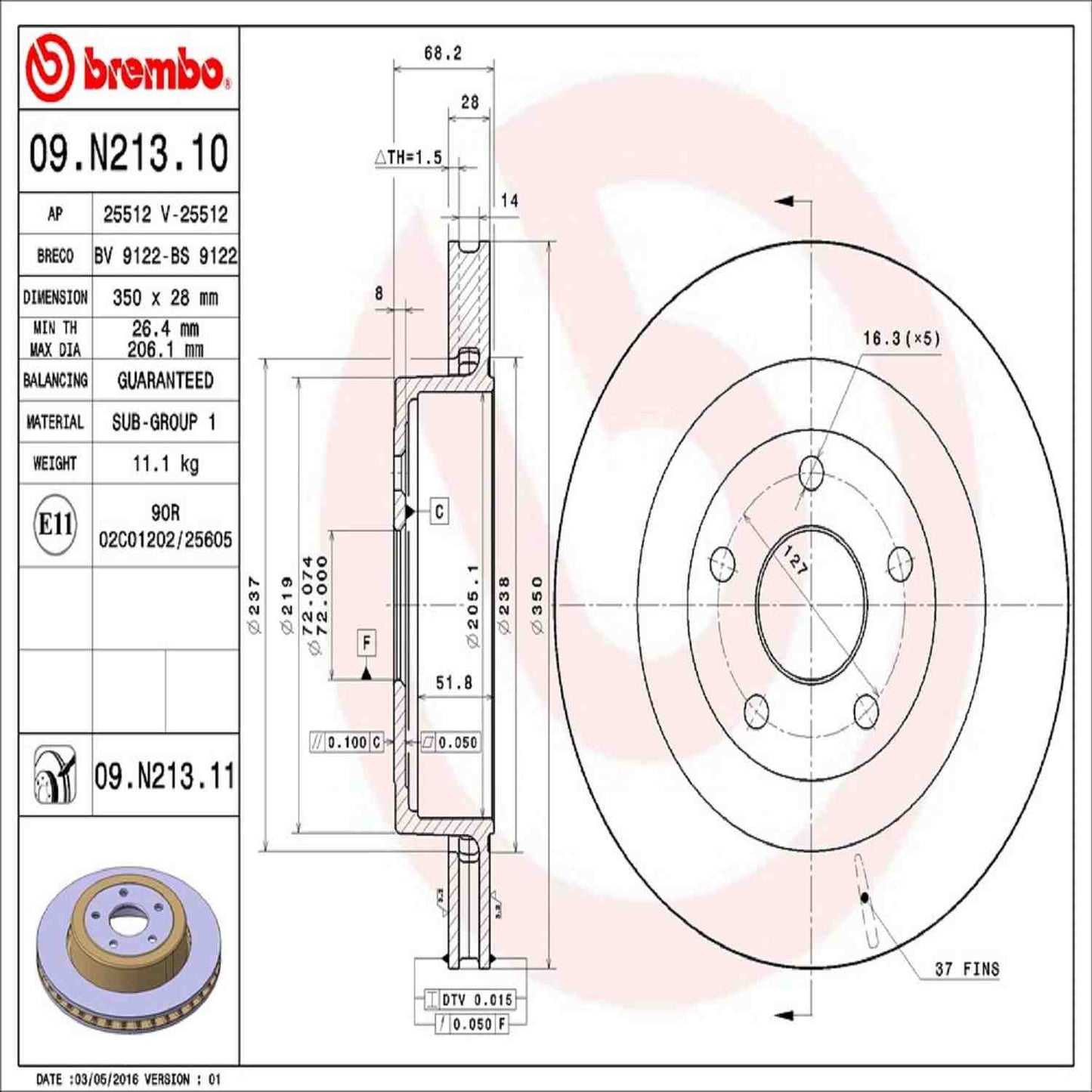 Brembo OE Brembo 06-10 Jeep Grand Cherokee Rear Premium UV Coated OE Equivalent Rotor 09.N213.11