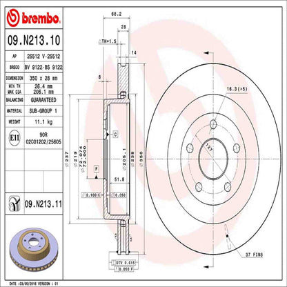 Brembo OE Brembo 06-10 Jeep Grand Cherokee Rear Premium UV Coated OE Equivalent Rotor 09.N213.11
