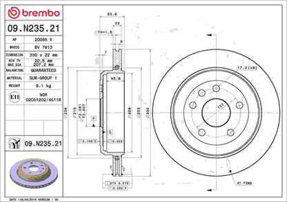 Brembo OE Brembo 11-20 Dodge Durango Rear Premium UV Coated OE Equivalent Rotor 09.N235.21