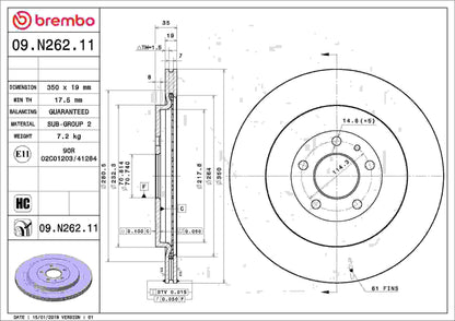 Brembo OE Brembo 13-14 Ford Mustang Rear Premium UV Coated OE Equivalent Rotor 09.N262.11
