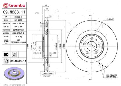 Brembo OE Brembo 13-14 Ford Mustang Front Premium UV Coated OE Equivalent Rotor 09.N288.11