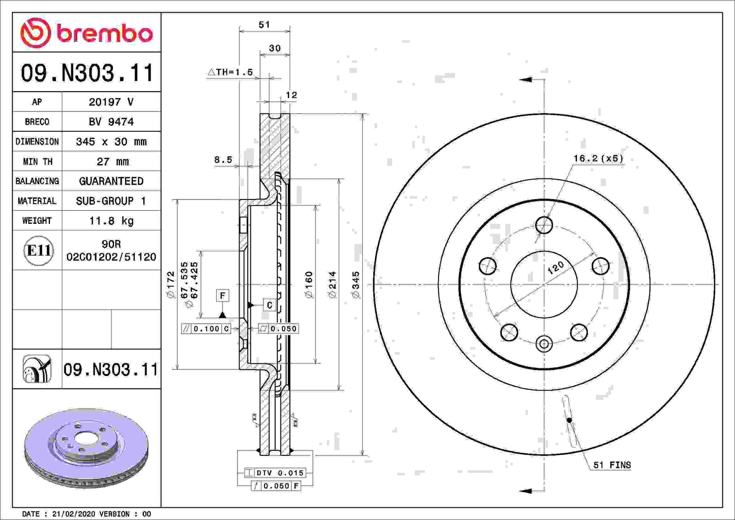 Brembo OE Brembo 17-21 Honda Civic Rear UV Coated Rotor 09.N303.11