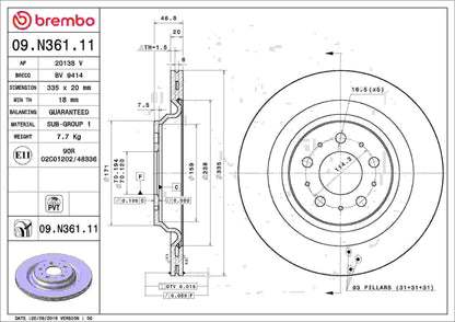Brembo OE Brembo 17-21 Tesla 3 Rear Premium UV Coated OE Equivalent Rotor 09.N361.11