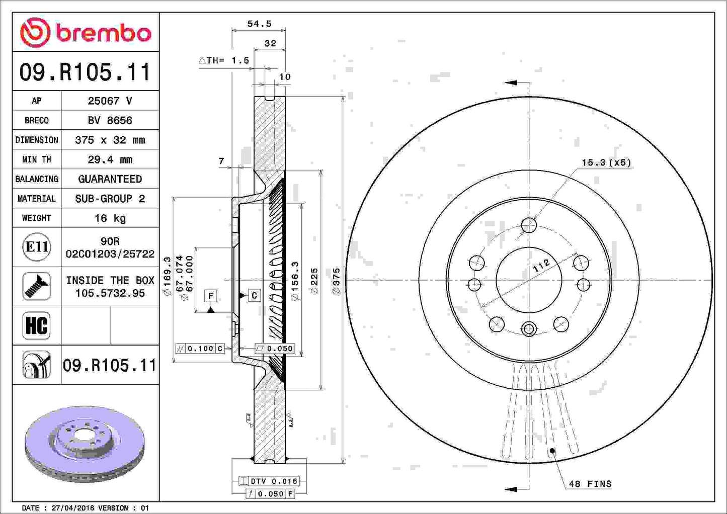 Brembo Disc Brake Rotor 09.R105.11