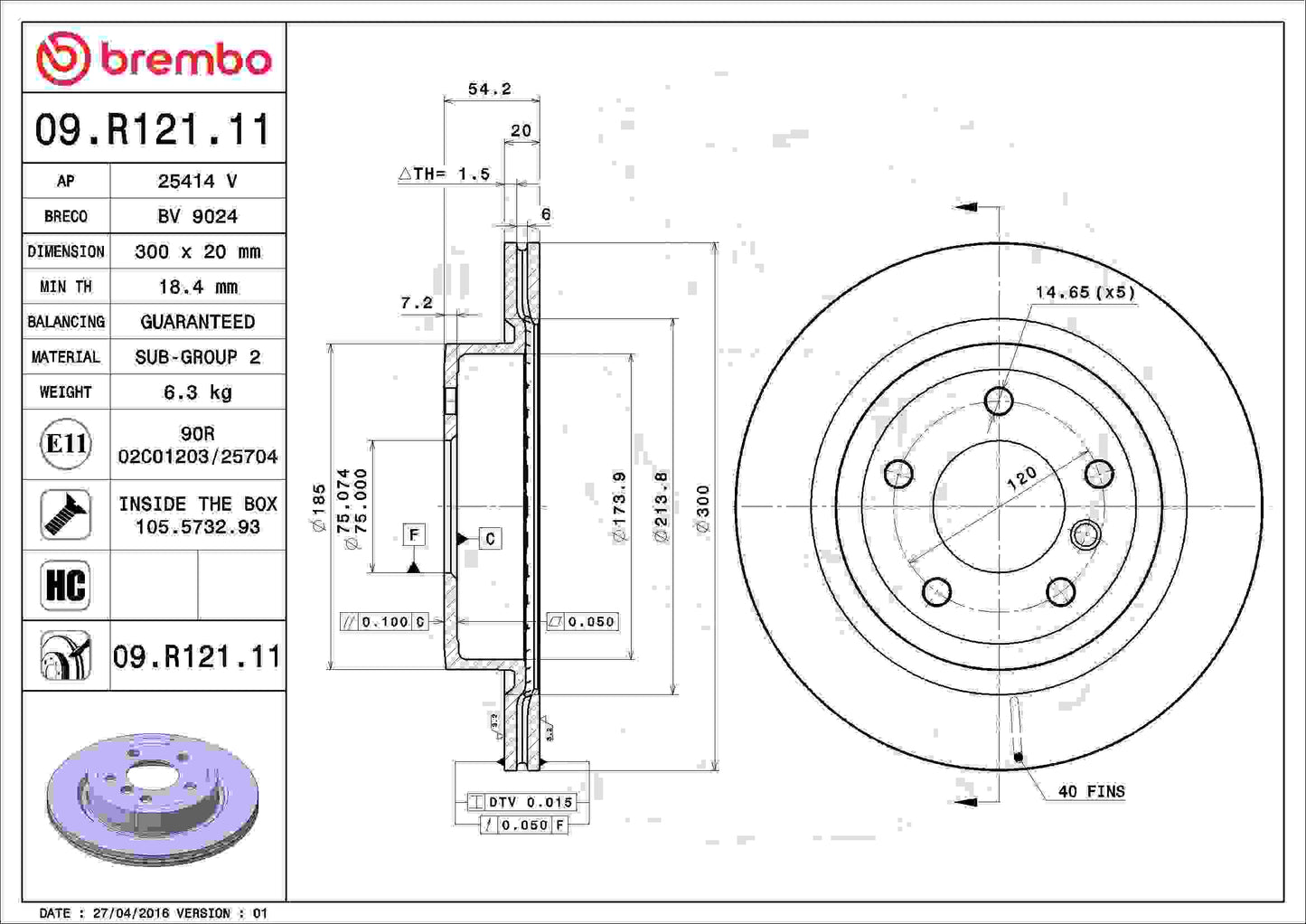 Brembo OE Brembo 09-16 BMW Z4 Rear Premium UV Coated OE Equivalent Rotor 09.R121.11