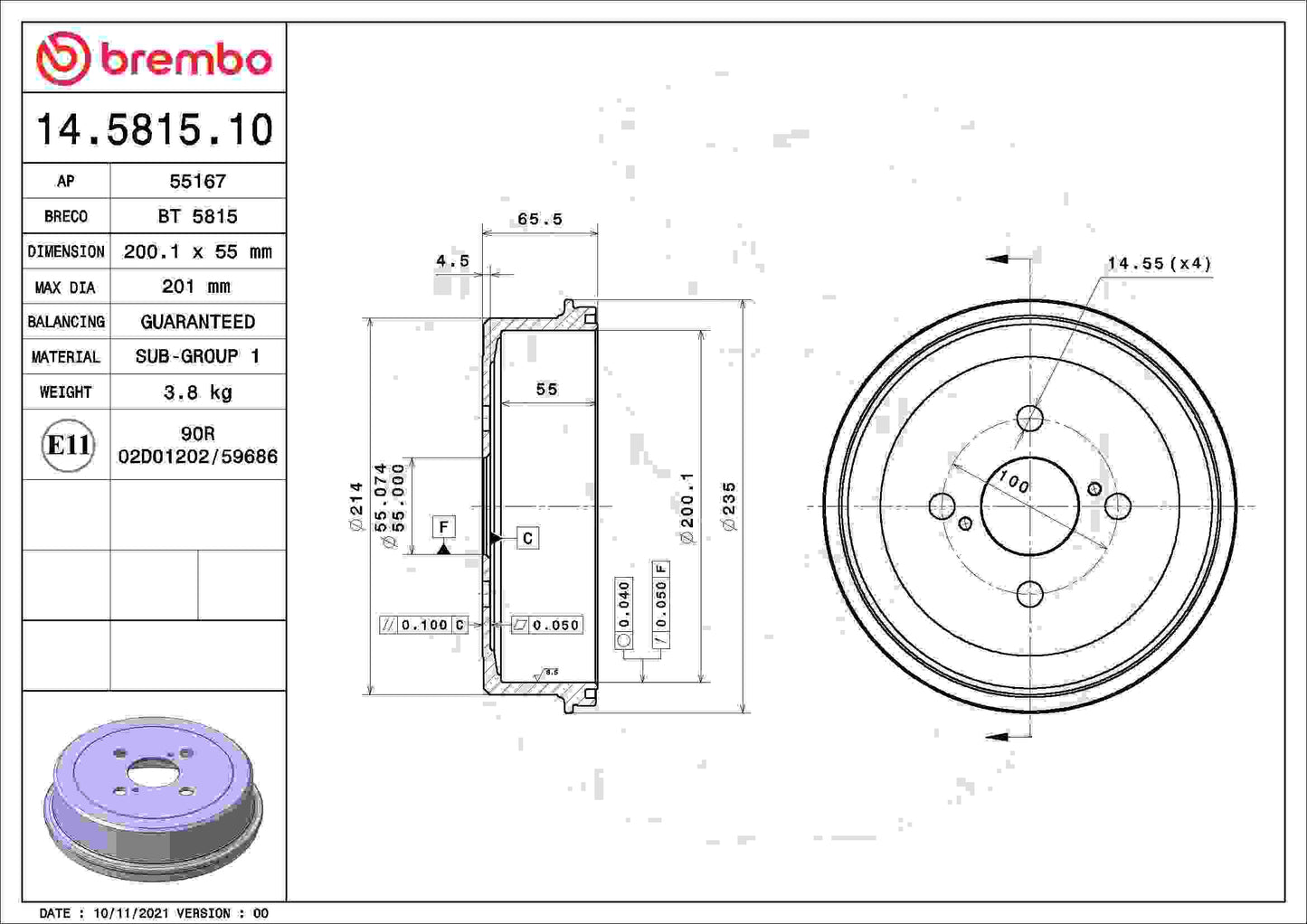 Brembo Brake Drum 14.5815.10