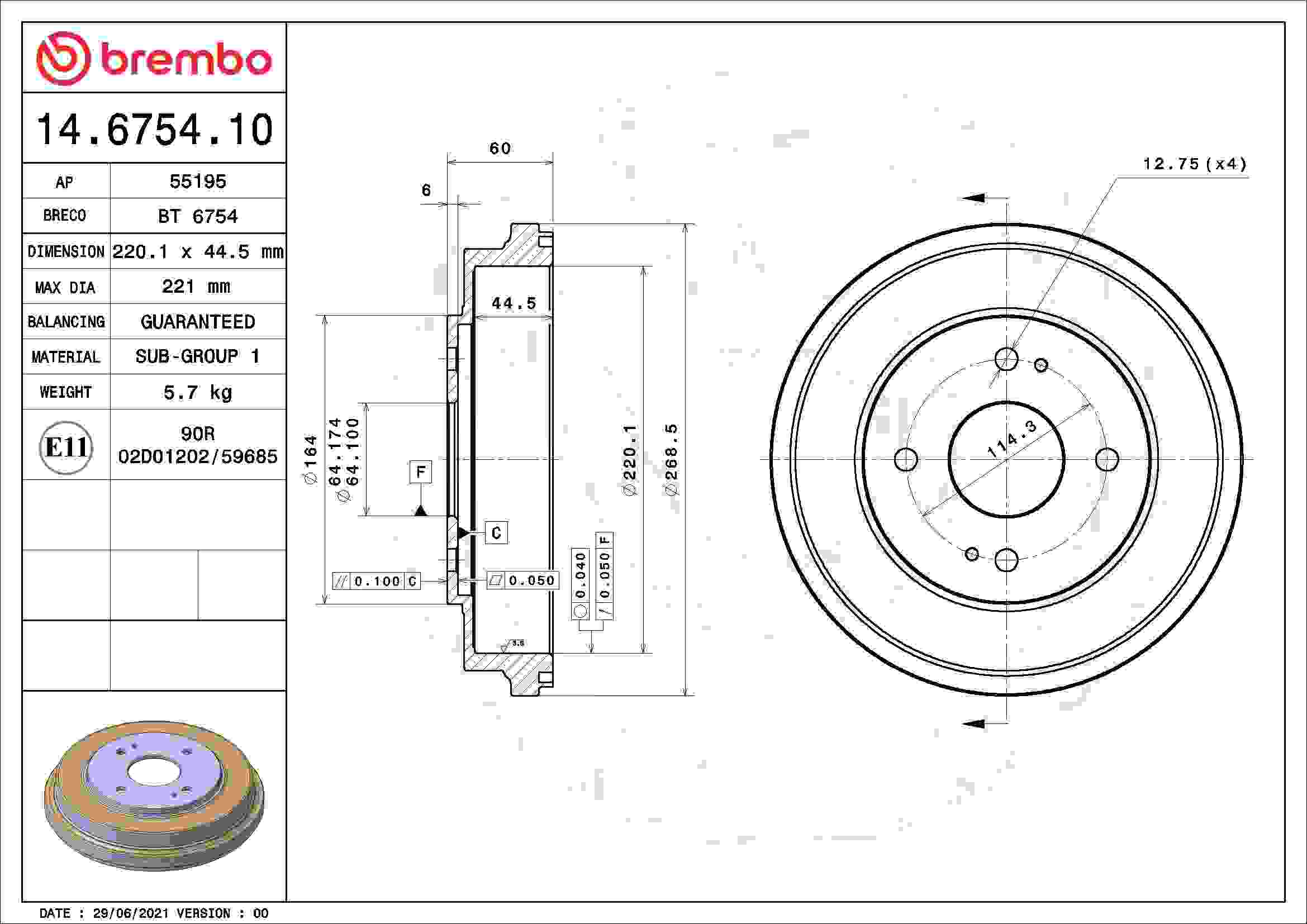 Brembo Brake Drum 14.6754.10