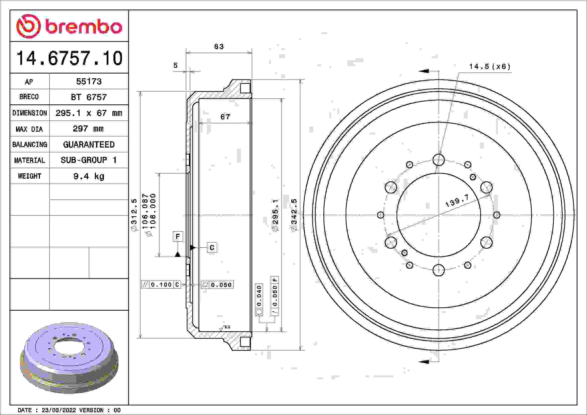 Brembo Brake Drum 14.6757.10