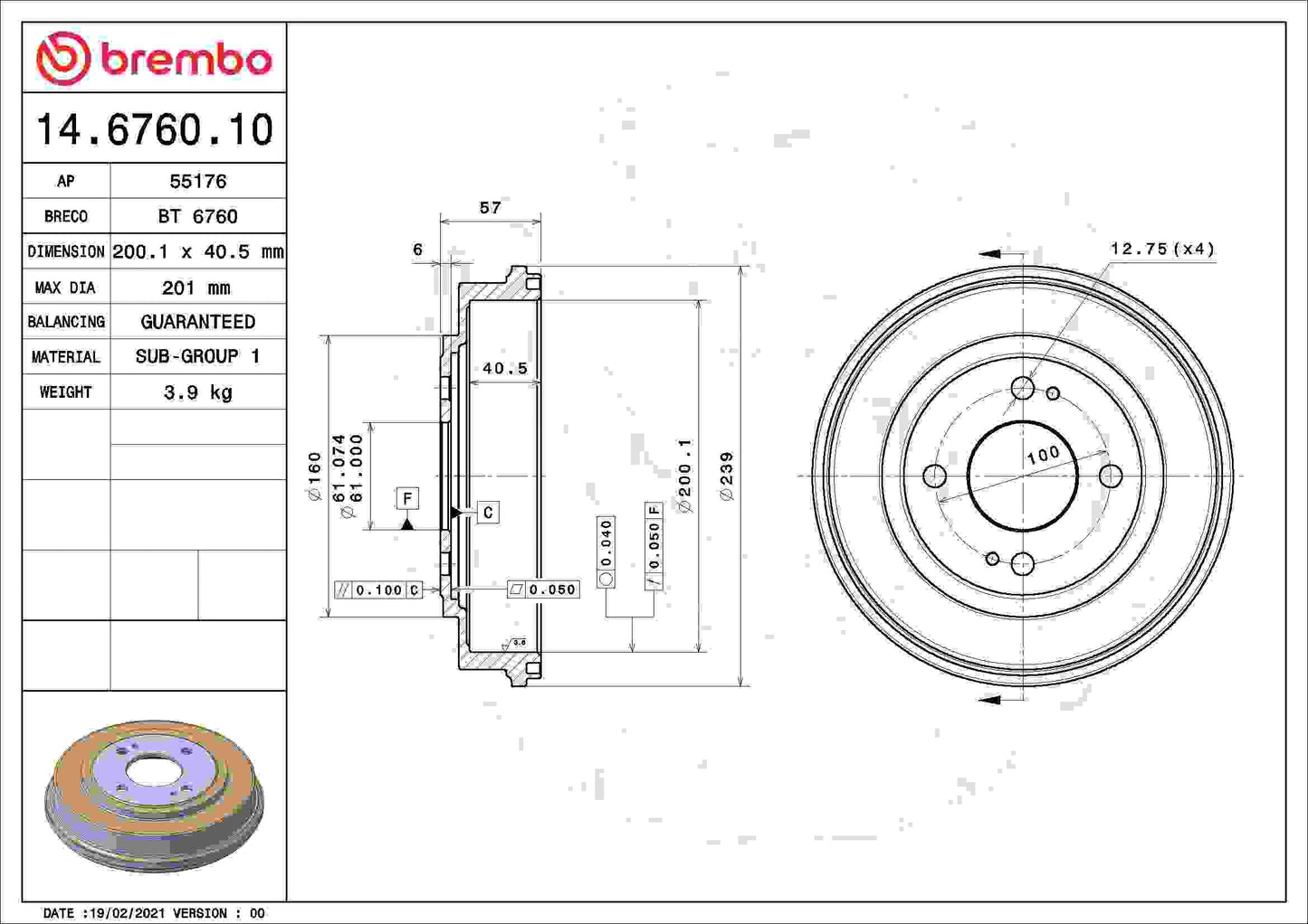 Brembo Brake Drum 14.6760.10