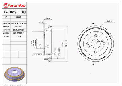 Brembo Brake Drum 14.8891.10