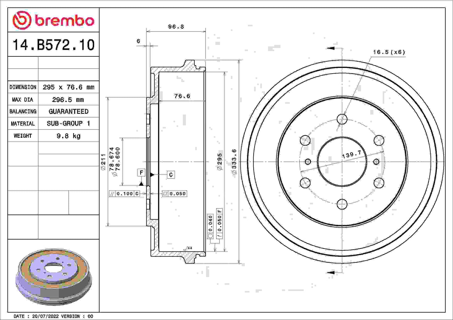 Brembo Brake Drum 14.B572.10
