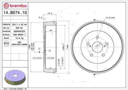 Brembo OE Brembo 04-08 Toyota Sienna Rear Premium OE Equivalent Brake Drum 14.B574.10