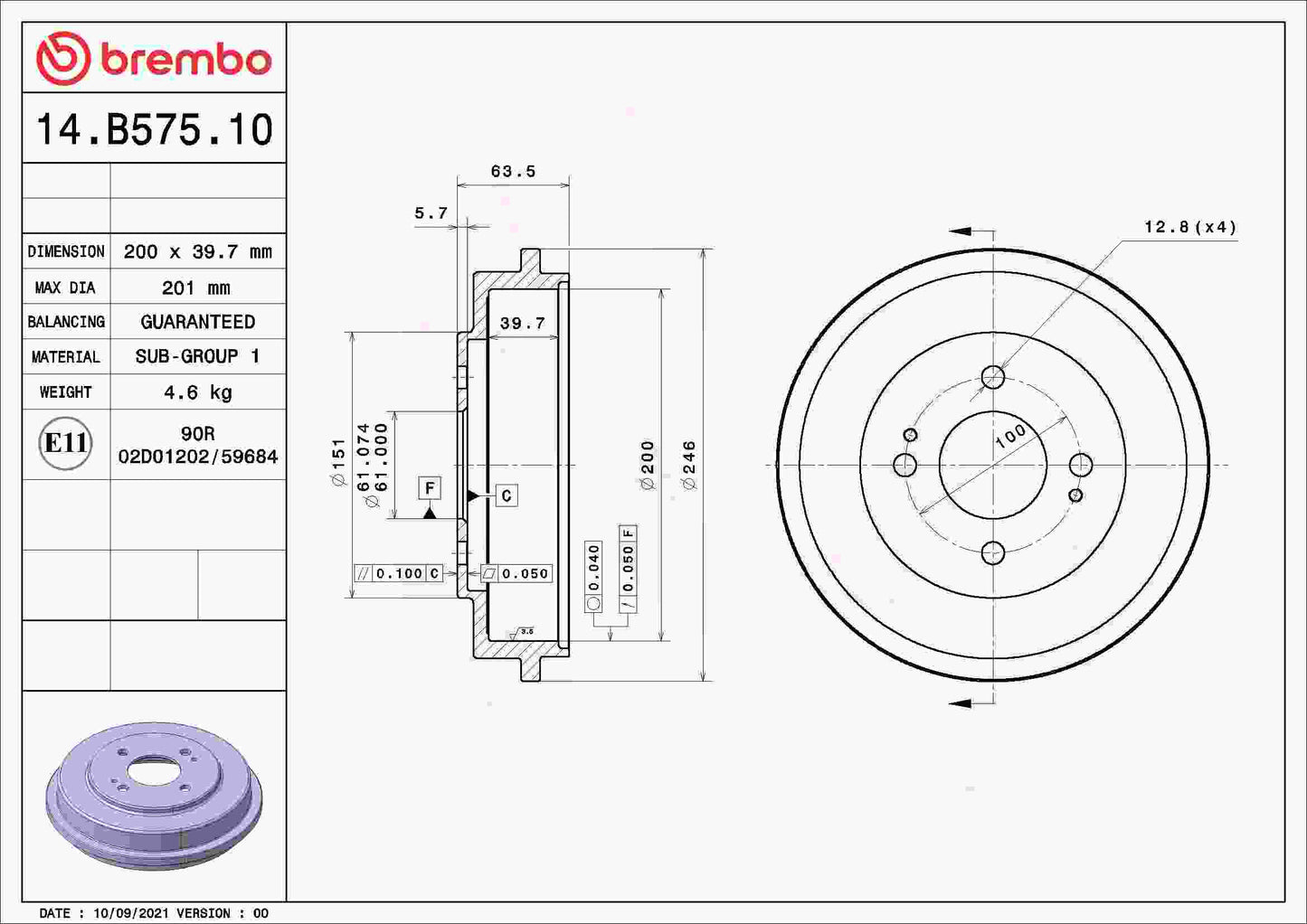 Brembo Brake Drum 14.B575.10