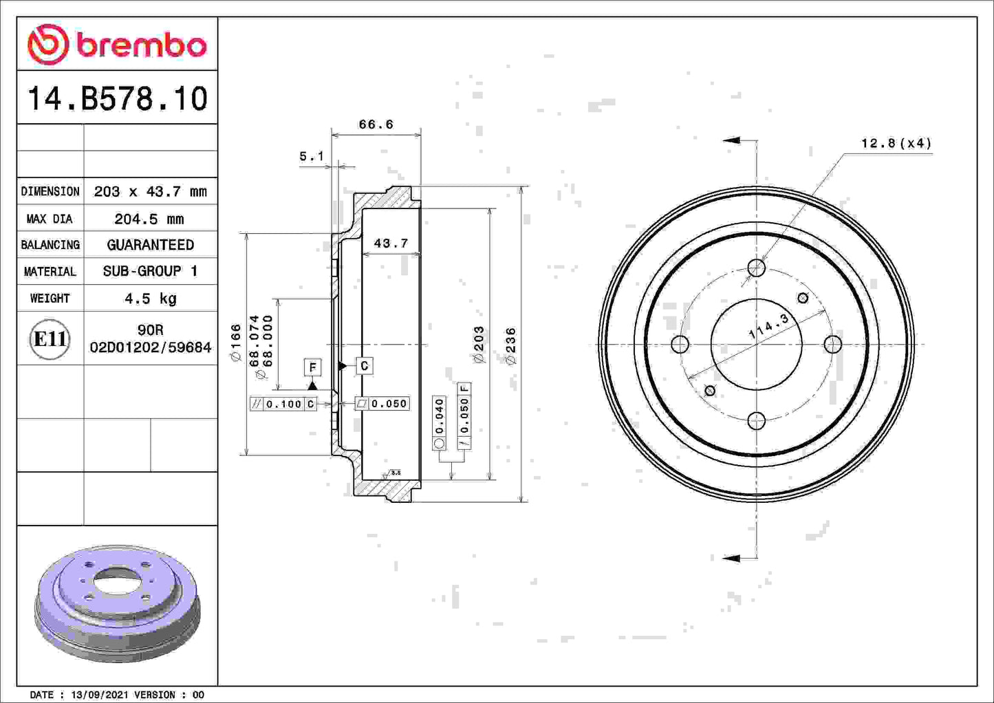 Brembo Brake Drum 14.B578.10