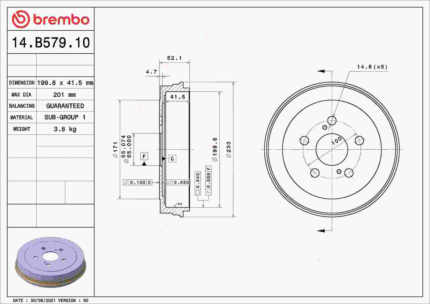Brembo Brake Drum 14.B579.10