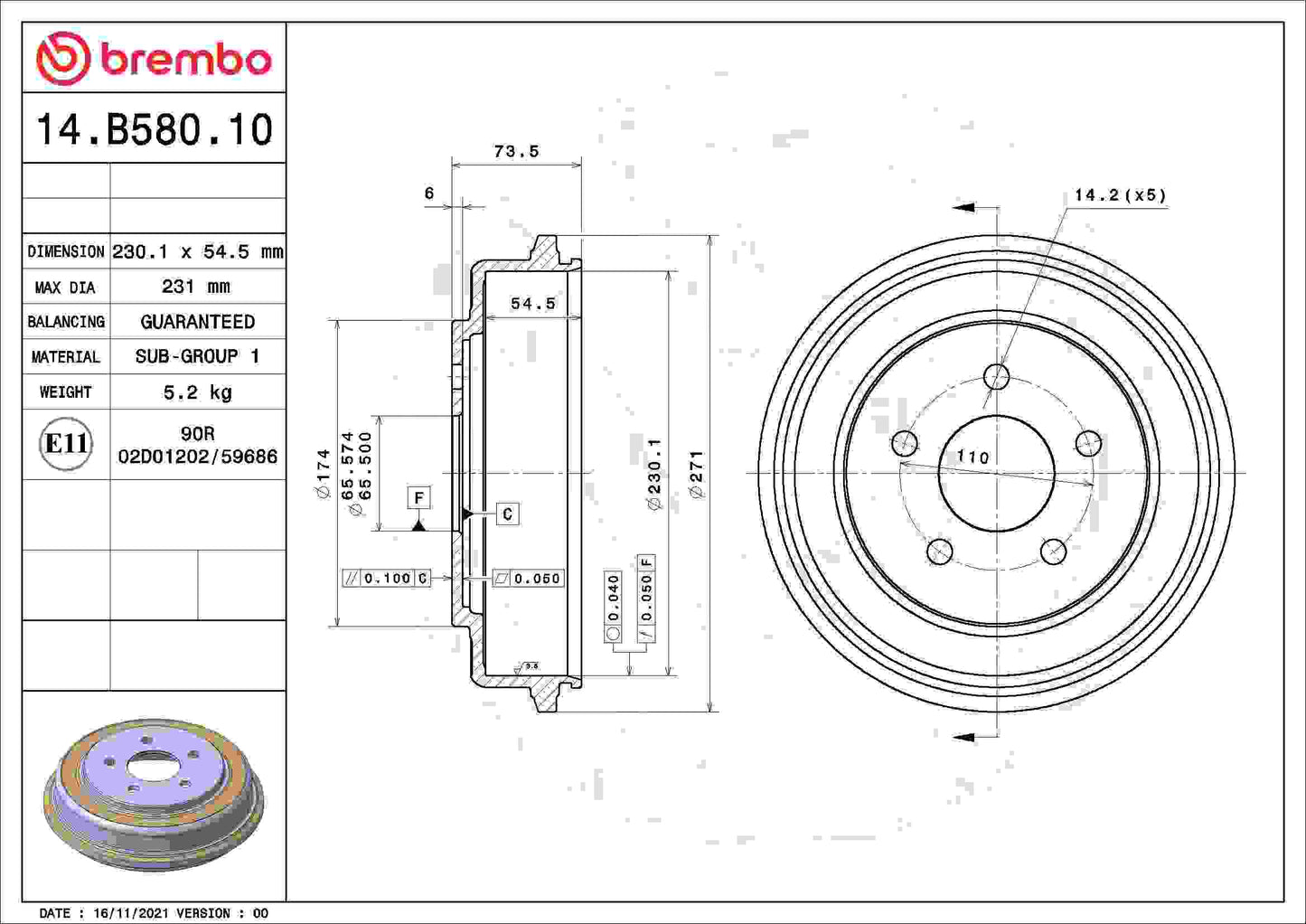 Brembo Brake Drum 14.B580.10