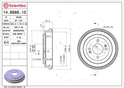 Brembo OE Brembo 06-11 Hyundai Accent/Kia Rio/Rio5 Rear Premium OE Equivalent Brake Drum 14.B986.10