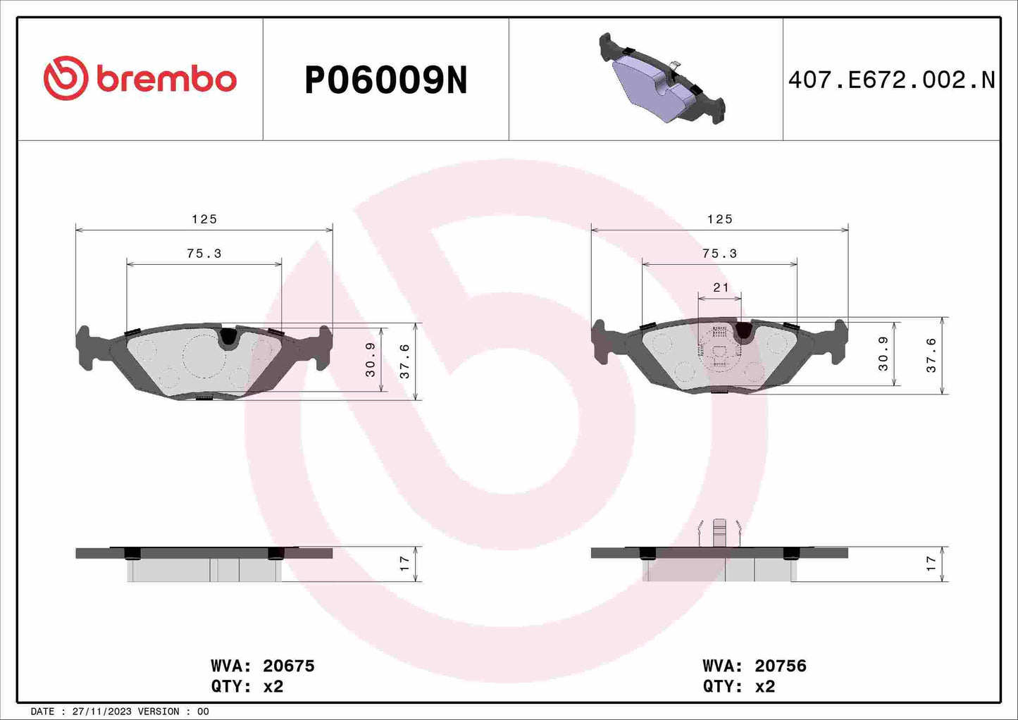 Brembo Disc Brake Pad Set P06009N