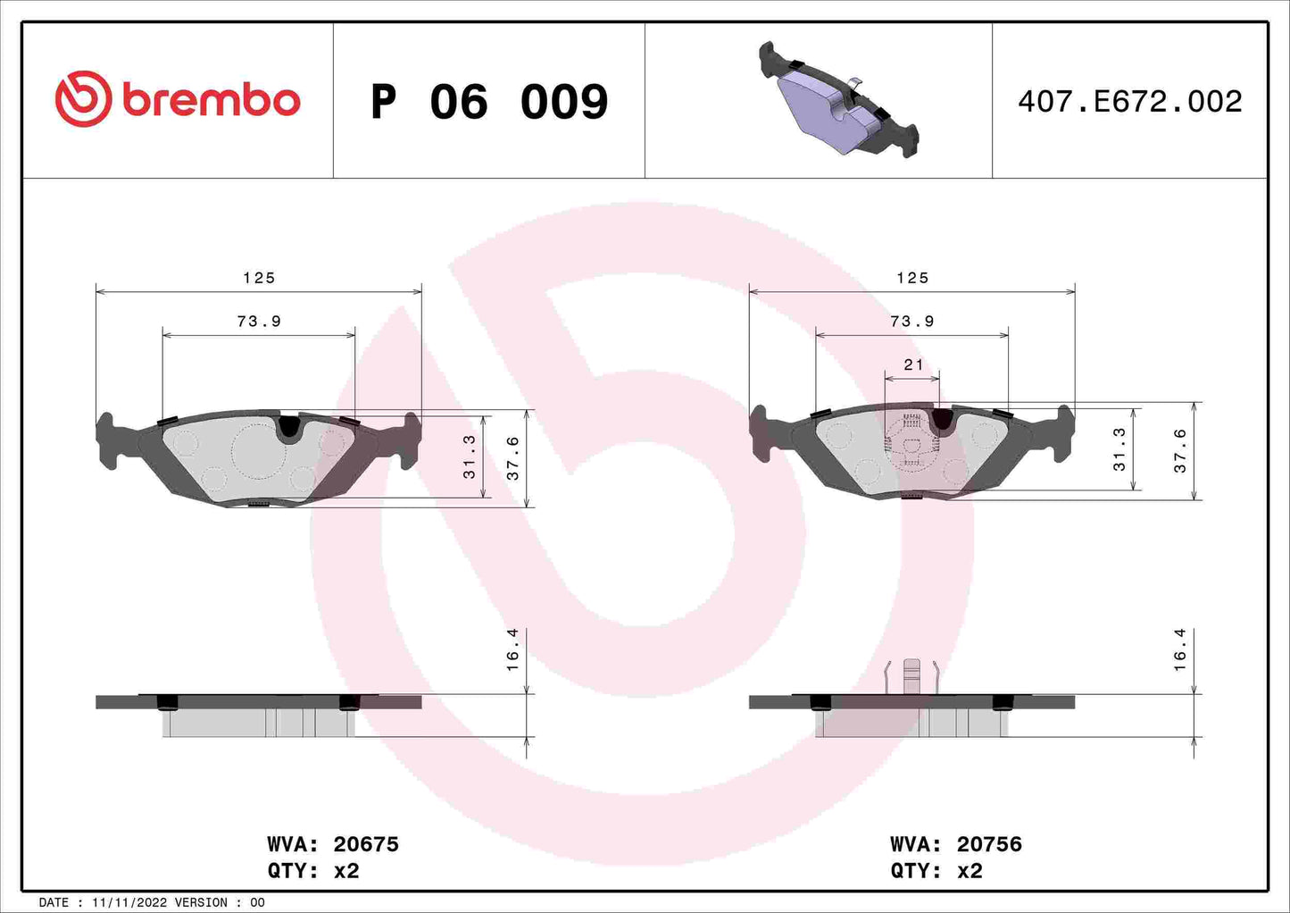 Brembo Disc Brake Pad Set P06009