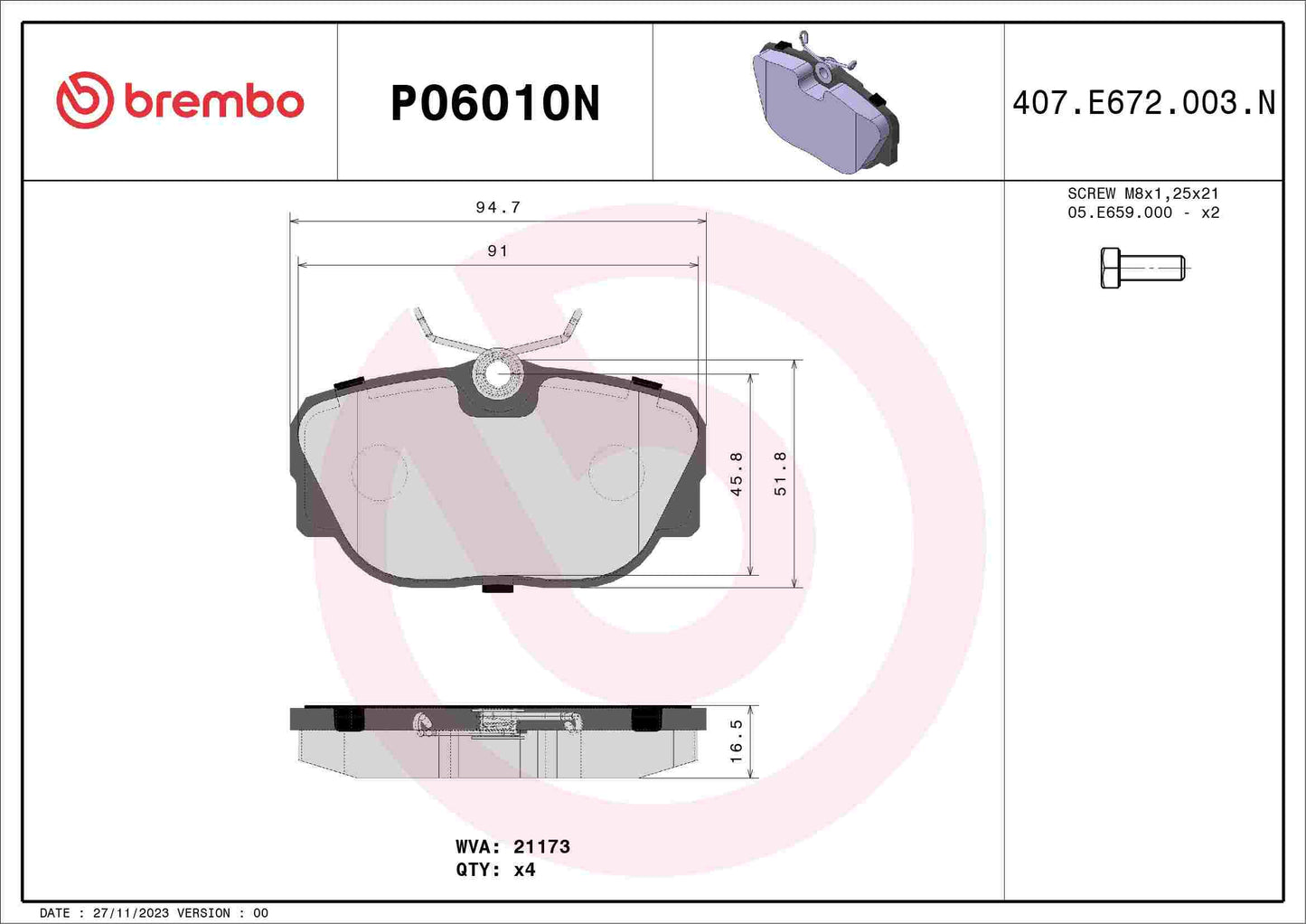 Brembo Disc Brake Pad Set P06010N