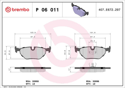 Brembo OE Brembo 90-95 BMW 525i Premium Low-Met OE Equivalent Pad - Rear P06011