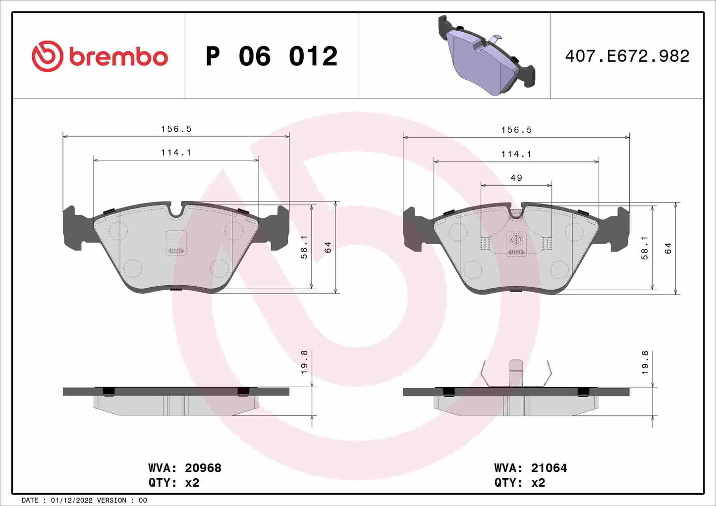 Brembo Disc Brake Pad Set P06012