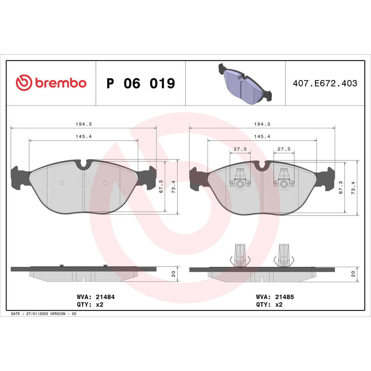 Brembo Disc Brake Pad Set P06019