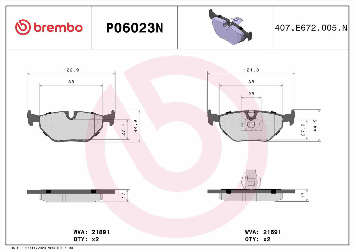 Brembo Disc Brake Pad Set P06023N