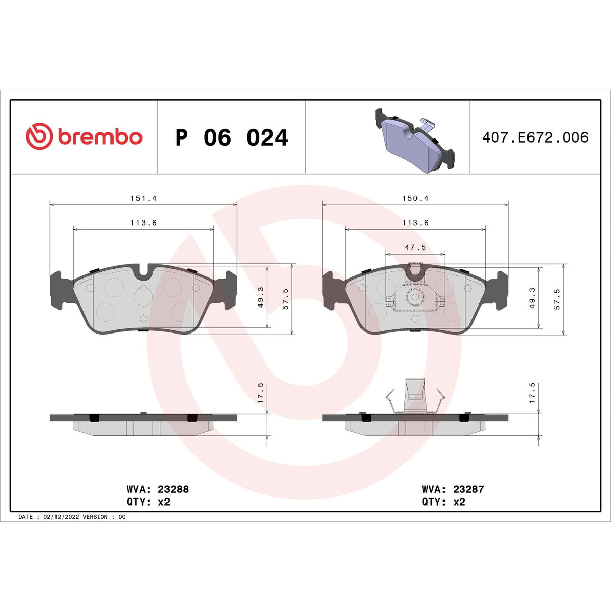 Brembo Disc Brake Pad Set P06024