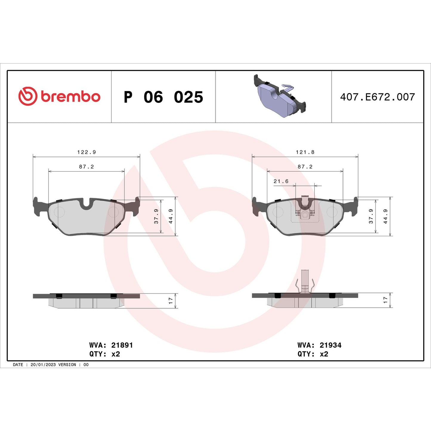 Brembo Disc Brake Pad Set P06025
