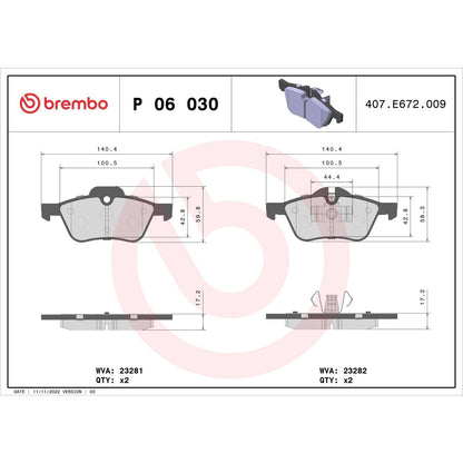 Brembo OE Brembo 02-08 Mini Cooper Front Premium Low-Met OE Equivalent Pad P06030