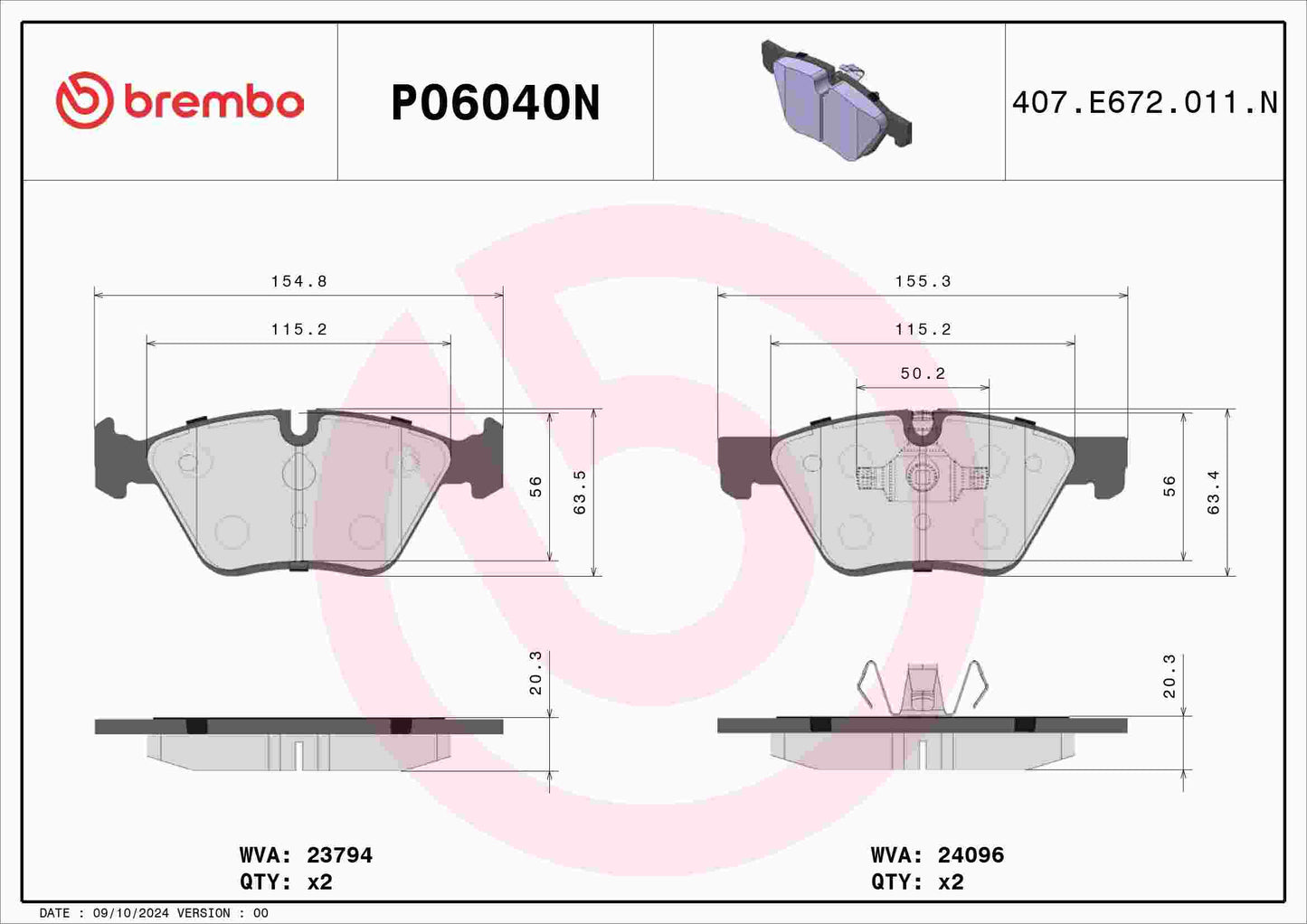 Brembo OE Brembo 08-13 BMW 128i Front Premium NAO Ceramic OE Equivalent Pad P06040N