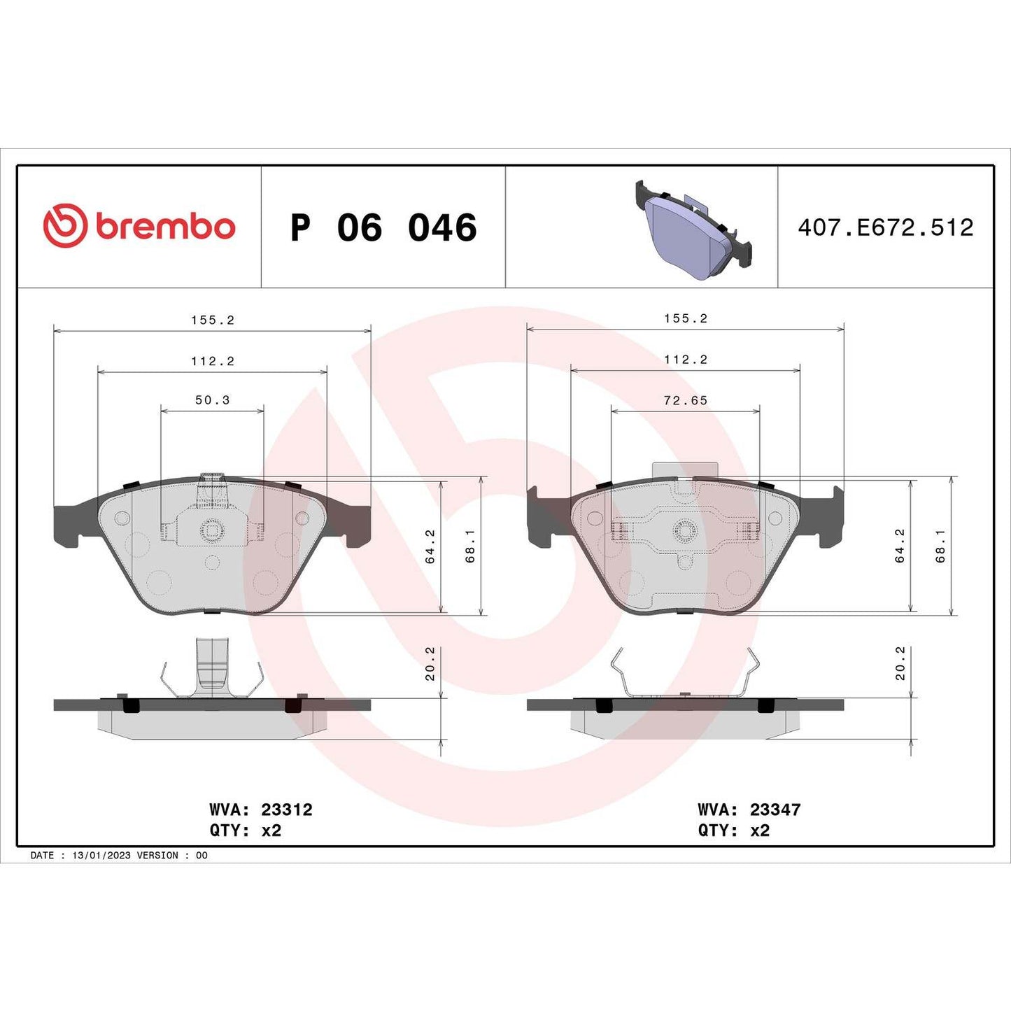 Brembo OE Brembo 2011 BMW 1 Series M/08-13 M3 Front Premium Low-Met OE Equivalent Pad P06046