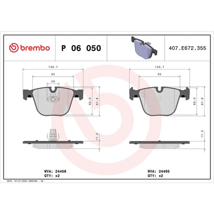 Brembo OE Brembo 10-13 BMW X5/15-18 X/10-19 X6 Rear Premium Low-Met OE Equivalent Pad P06050