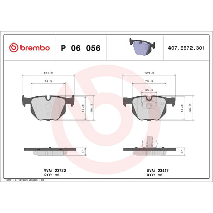 Brembo OE Brembo 07-18 BMW X5/09-19 X6 Rear Premium Low-Met OE Equivalent Pad P06056