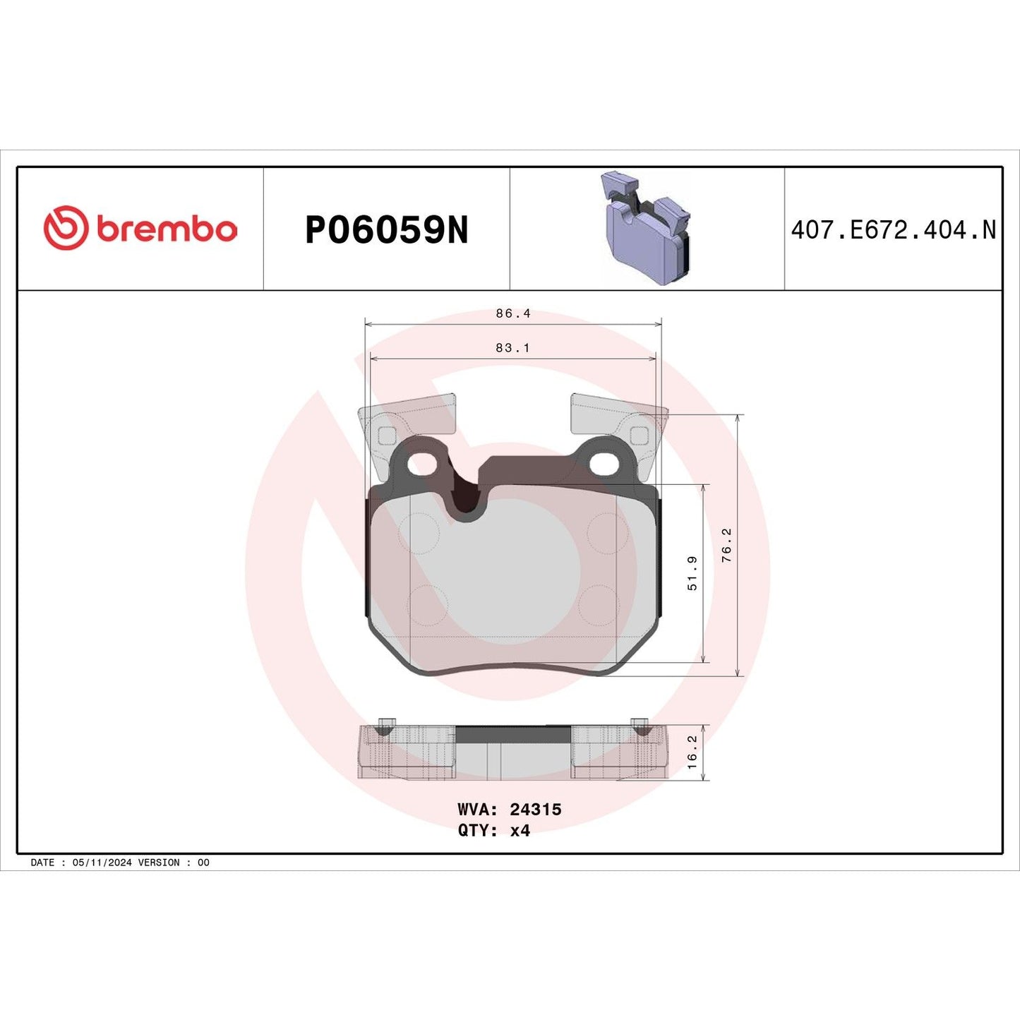 Brembo Disc Brake Pad Set P06059N